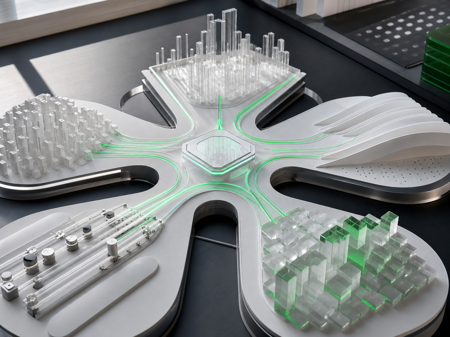 Data, AI, automation, experience, and analytics streams converging into one enterprise operating field.